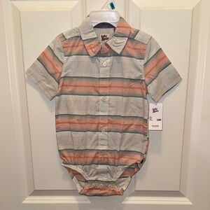NWT, 24 months, OshKosh B'gosh Striped Bodysuit - Peach and Gray